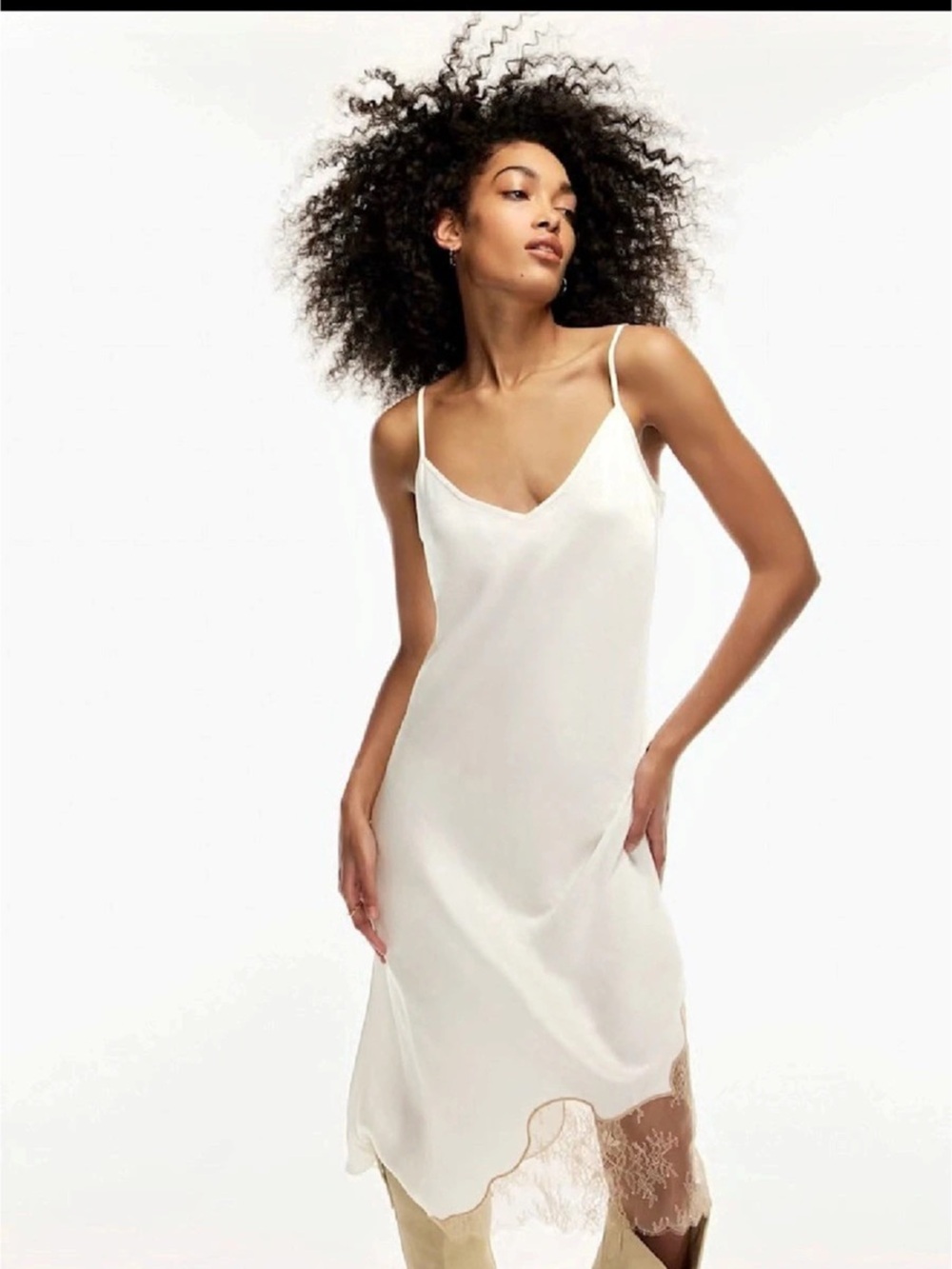 Wilfred Satin Lace-Trim Midi Dress in White